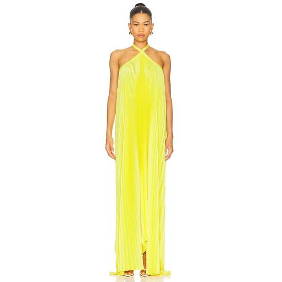 L'IDEE Deesse Gown in Limone maxi halter